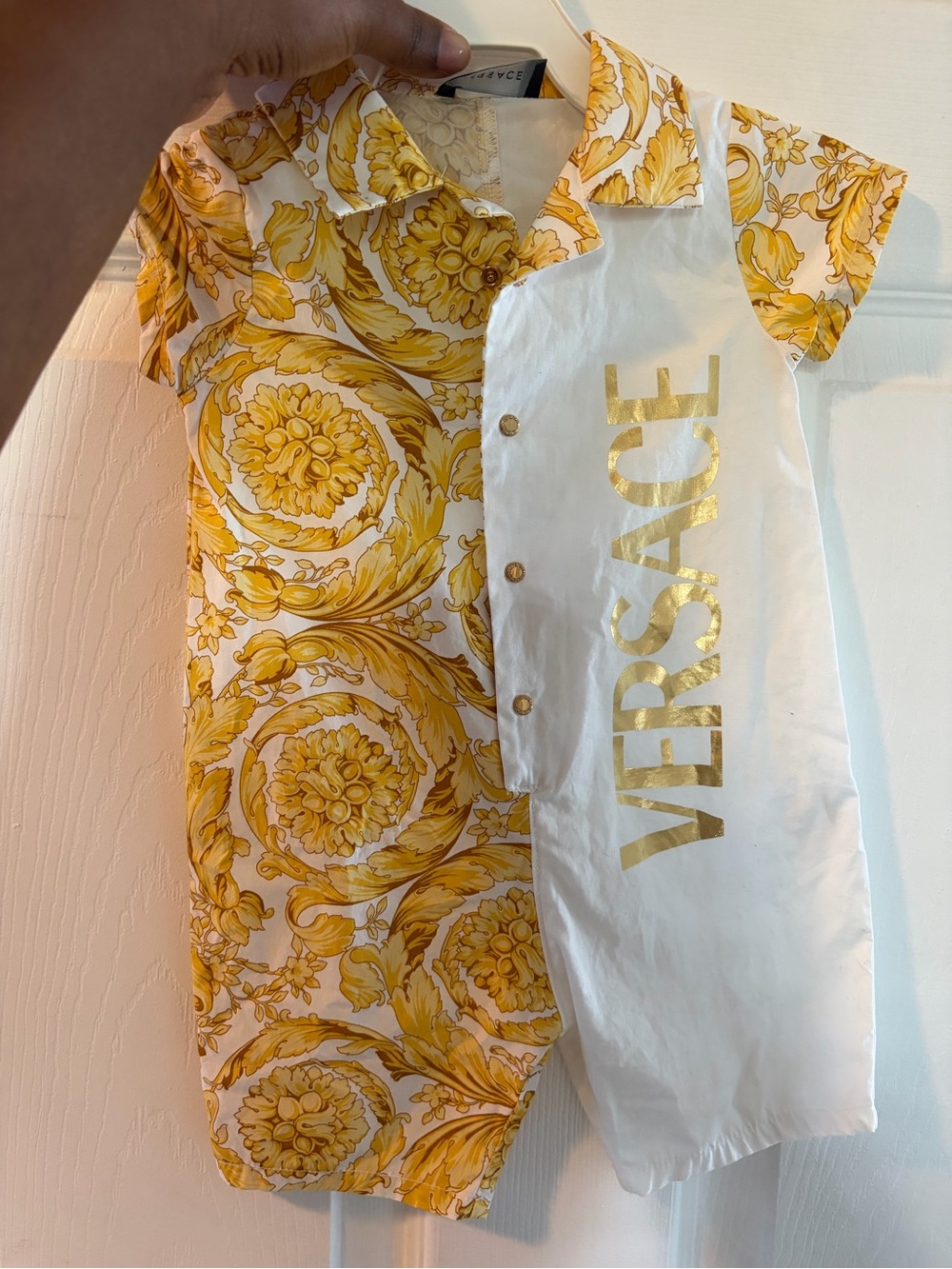 Versace White and Yellow Baroque Infant Romper